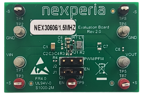 NEX30606: 1.8 to 5.0 V, 600 mA, 220 nA ultra-low Iq Buck converter evaluation board