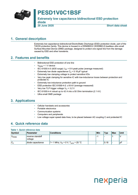 PESD1V0x1BxSF - Leaflet 1 V ESD portfolio